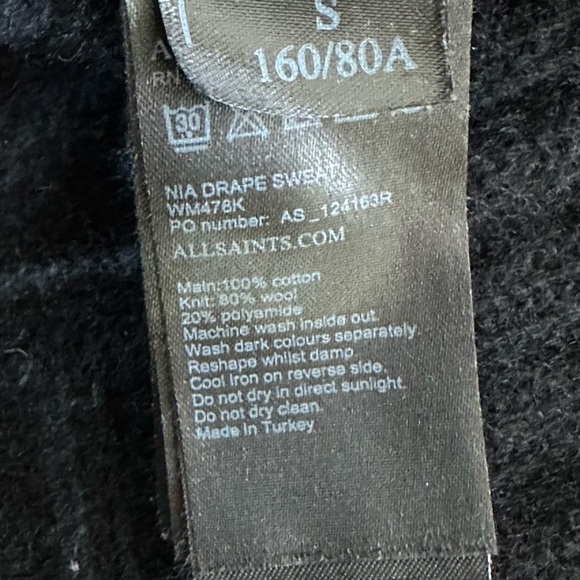 All Saints Women's Size Small Nia Drape Asymmetrical Wool Mix Sweater Black - Picture 5 of 11